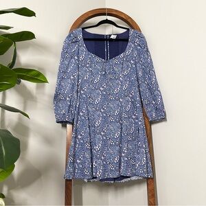 J.Crew 4 Blue Floral Sweetheart Long Sleeve Mini Dress in Liberty Bourton Bloom